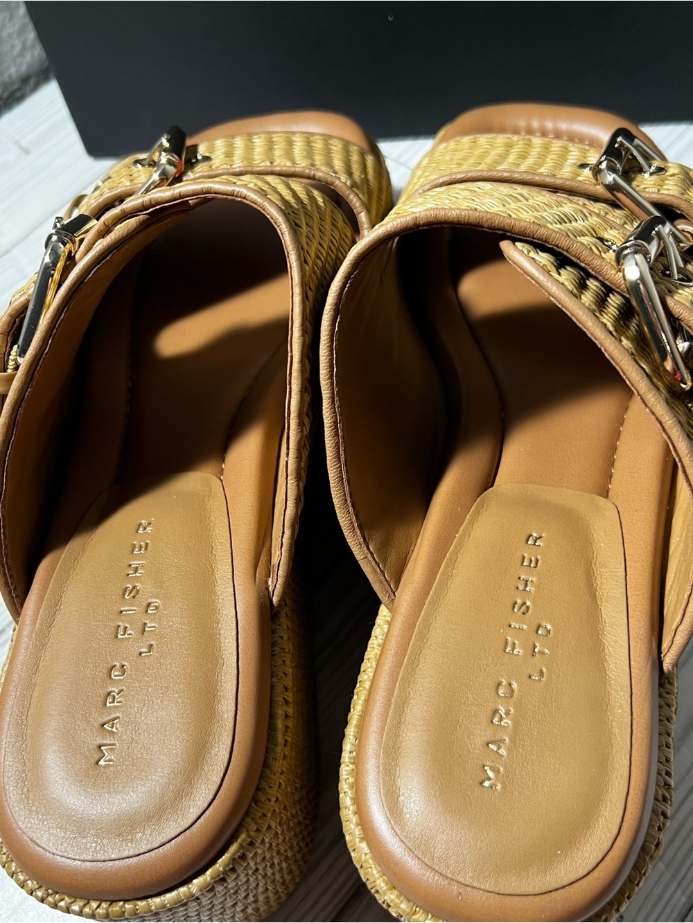 Marc Fisher LTD Poppy Raffia Platform Wedge Sandals Natural Tan brown Size 9.5 - Picture 10 of 13